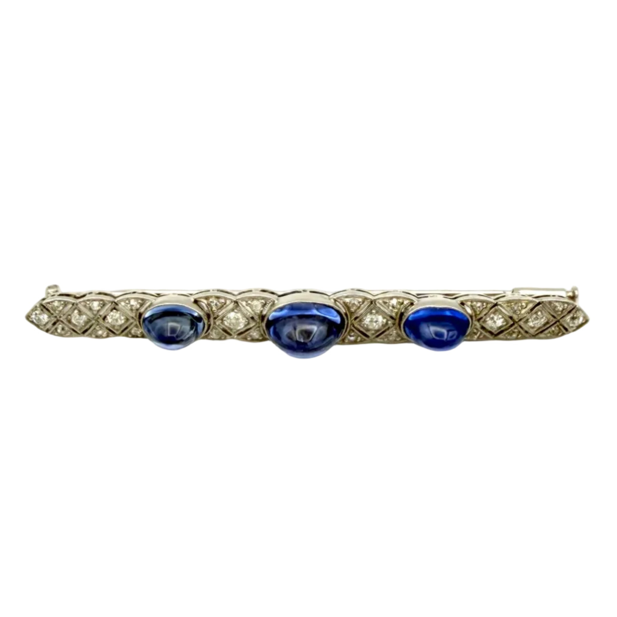 Broche Barrette en platine, saphirs et diamants