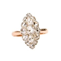 Bague Marquise en or rose, platine et diamants