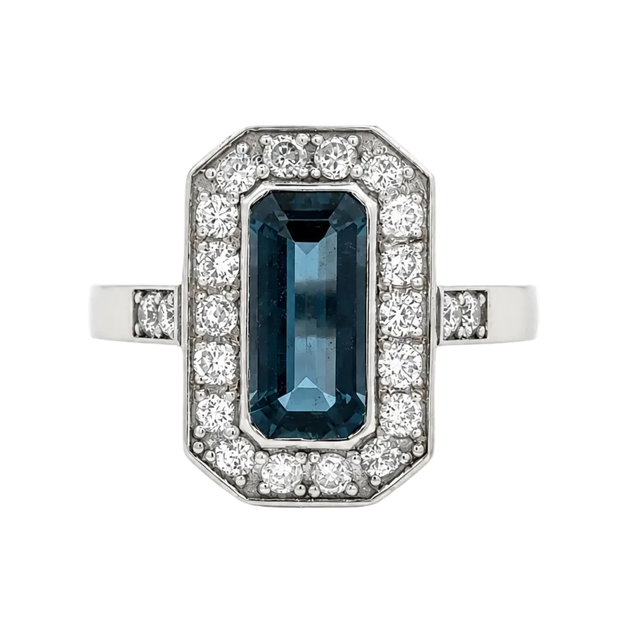 Bague Entourage en or blanc, topaze et diamants