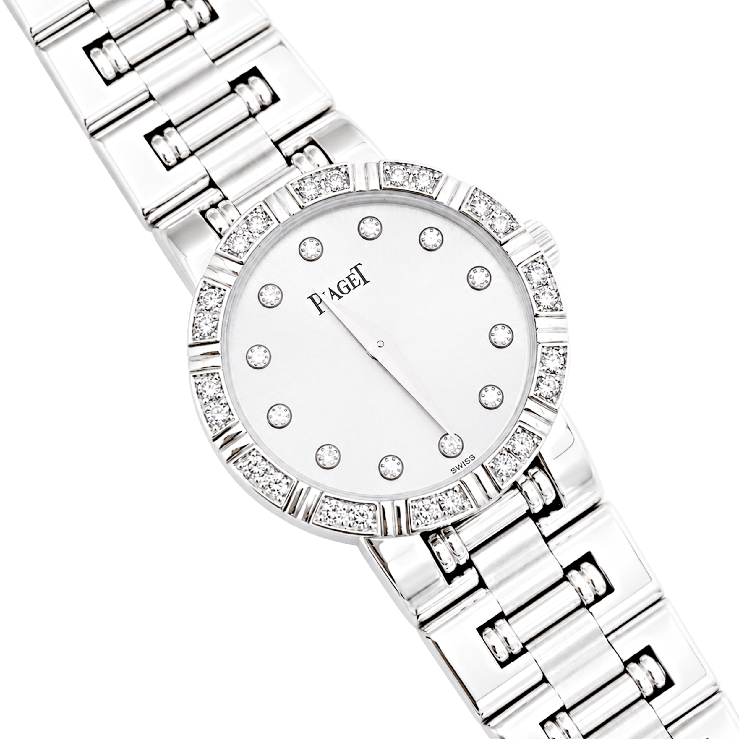 Montre Piaget, "Dancer", or blanc, diamants.