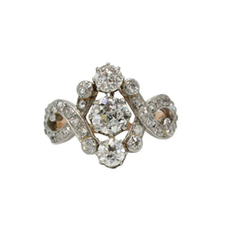 Bague en or jaune, platine et diamants