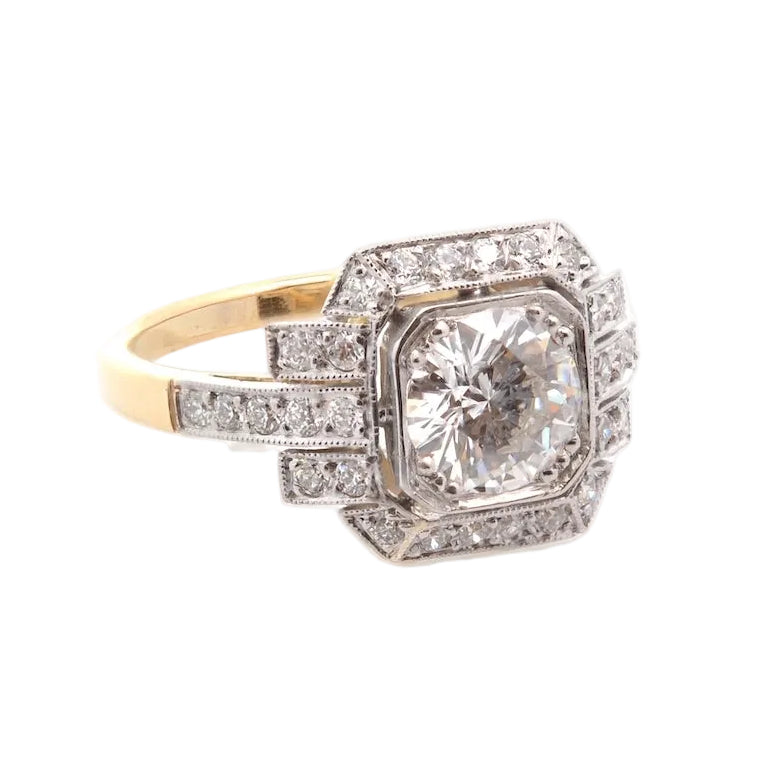 Bague Entourage en or jaune, platine et diamants