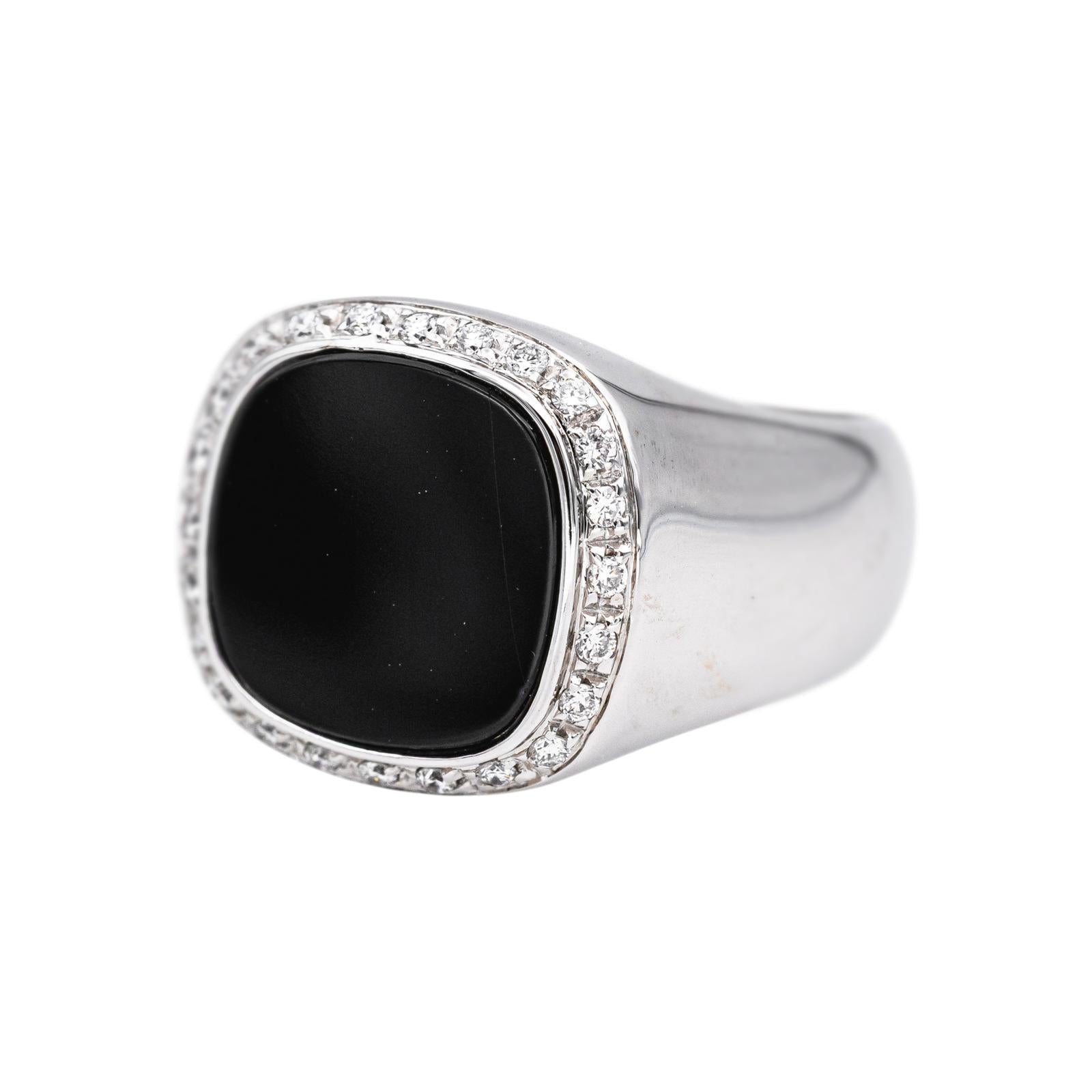 Bague Chevalière Or blanc Onyx