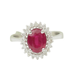 Bague Entourage en or blanc, rubis et diamants