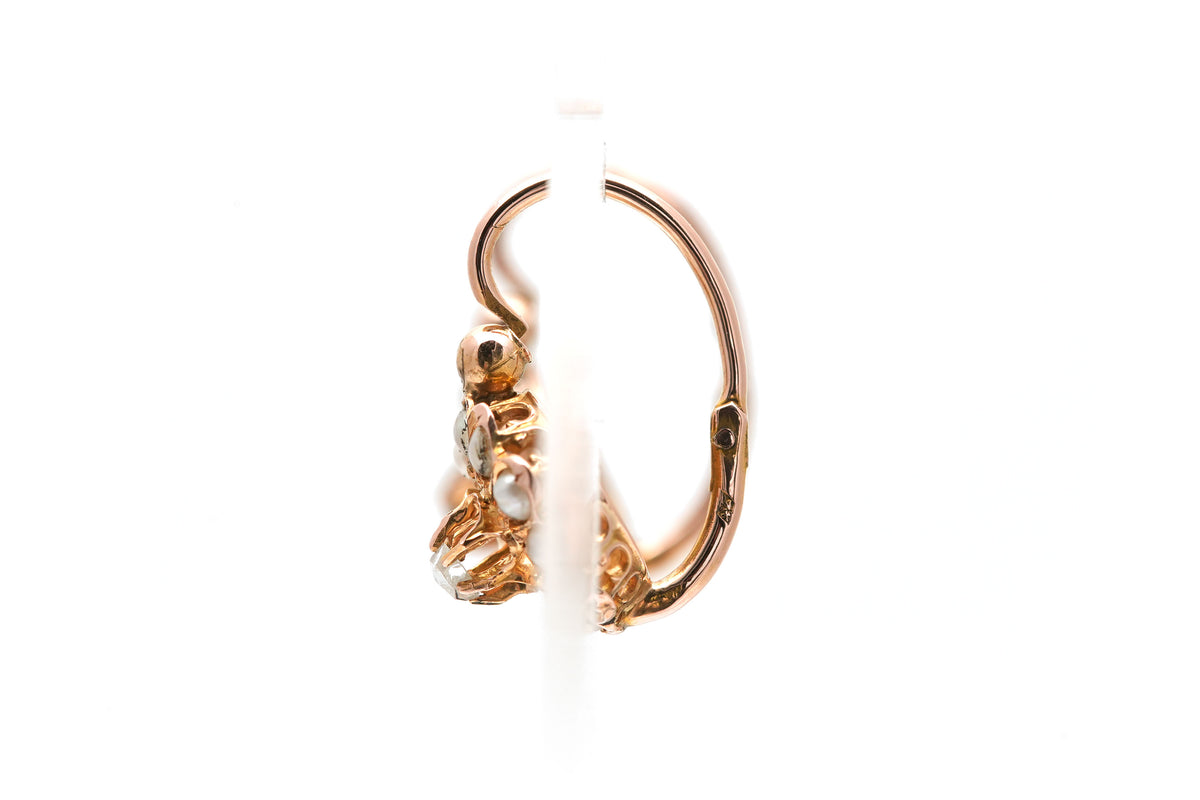 Boucles d'oreilles Dormeuses en or jaune, perles et diamants