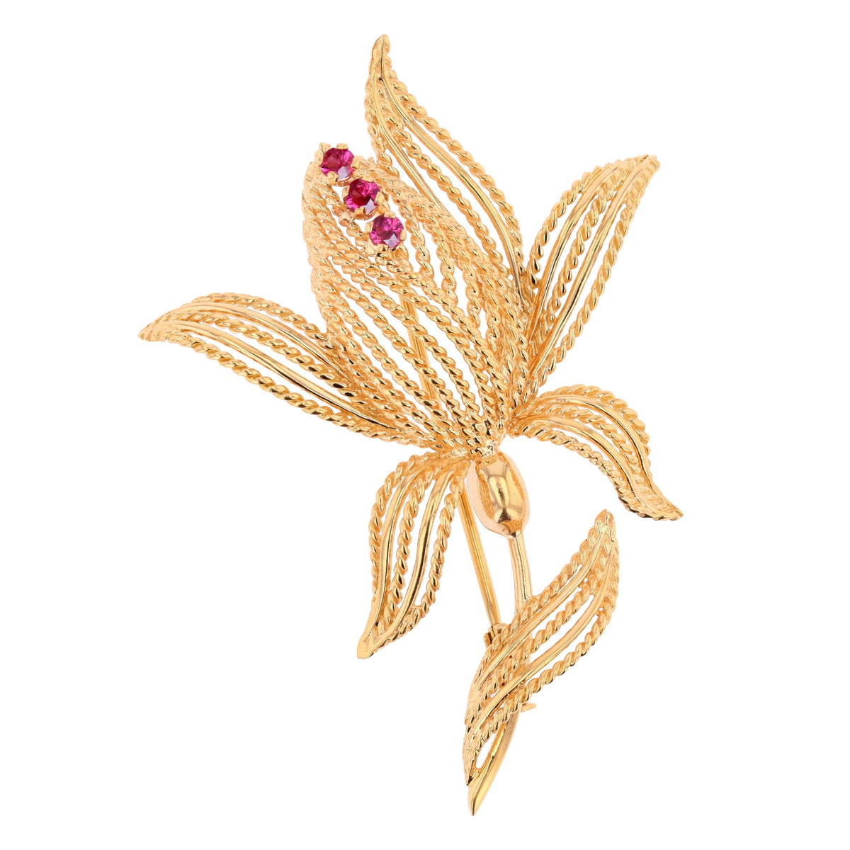 Broche Épingle en or jaune et rubis