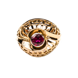 Bague Dôme ren or rose, platine et rubis