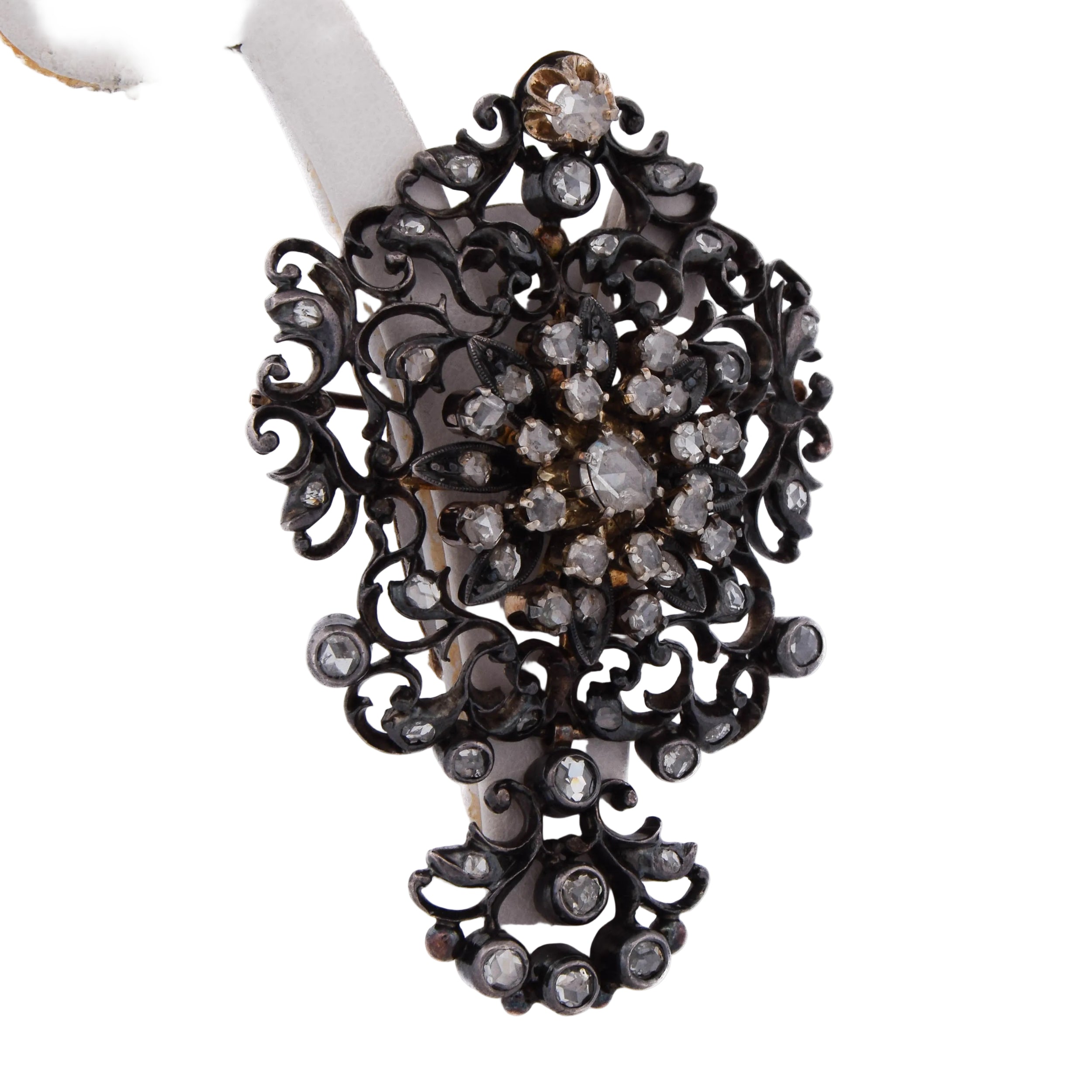 Broche-Pendentif en or jaune, argent et diamants