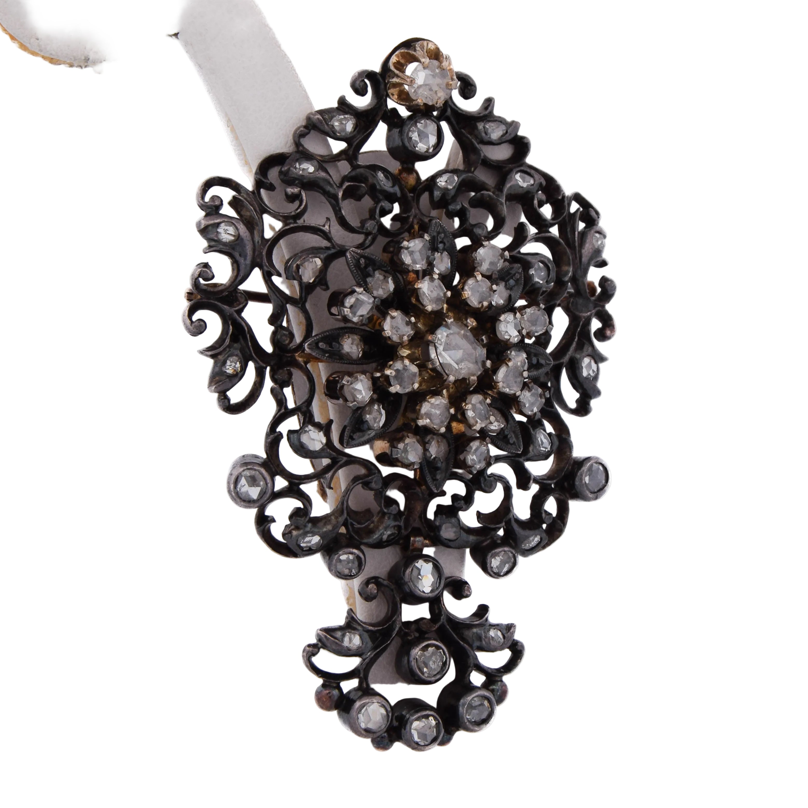 Broche-Pendentif en or jaune, argent et diamants