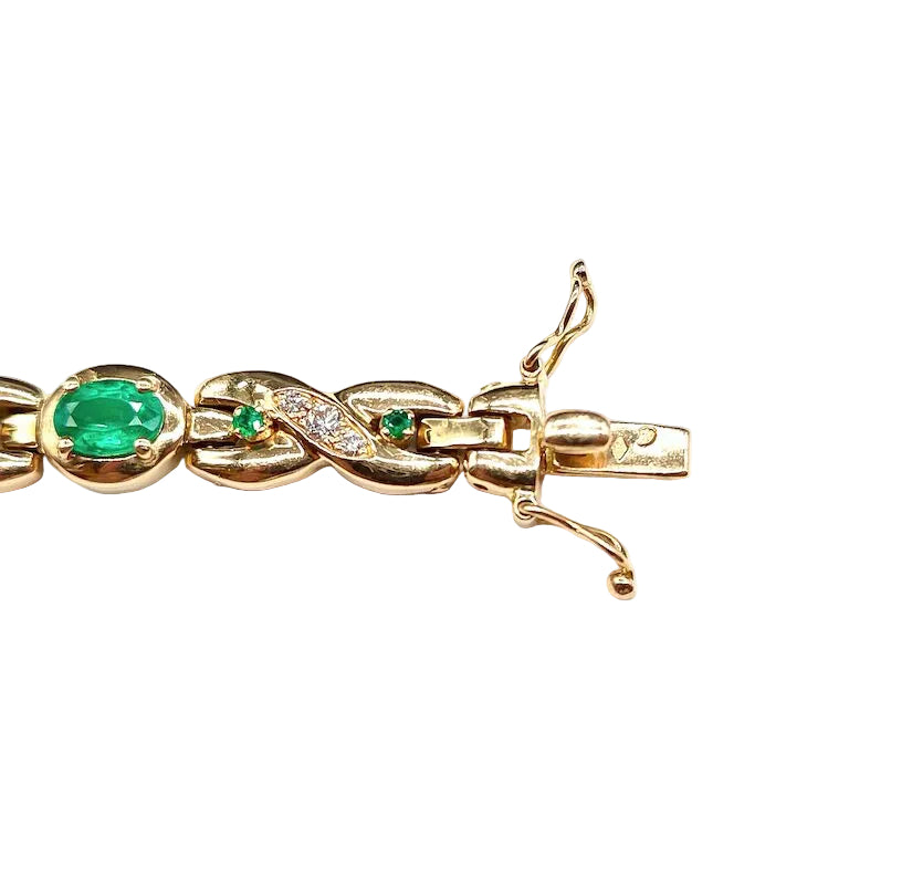 Bracelet Ligne en or jaune, émeraudes et diamants