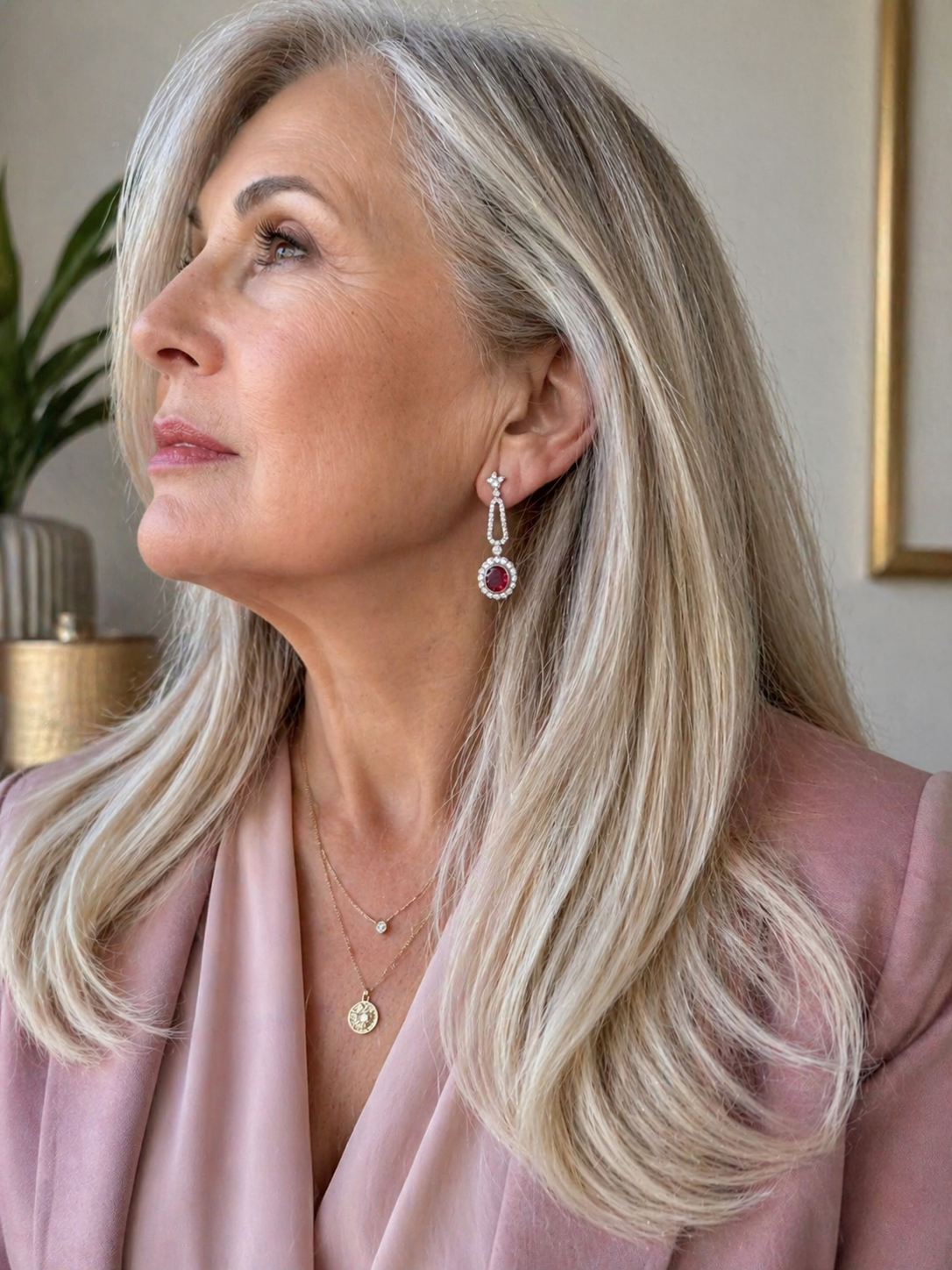 Boucles d'oreilles Pendantes en or blanc, rubellites et diamants