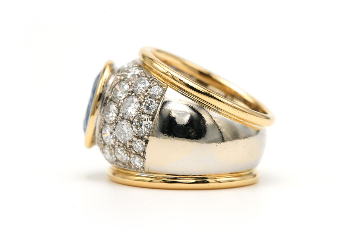 Bague Cocktail en or blanc, or jaune, topaze et diamants