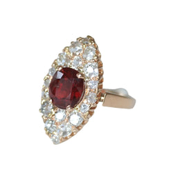 Bague Marquise en or rose, spinelle et diamants