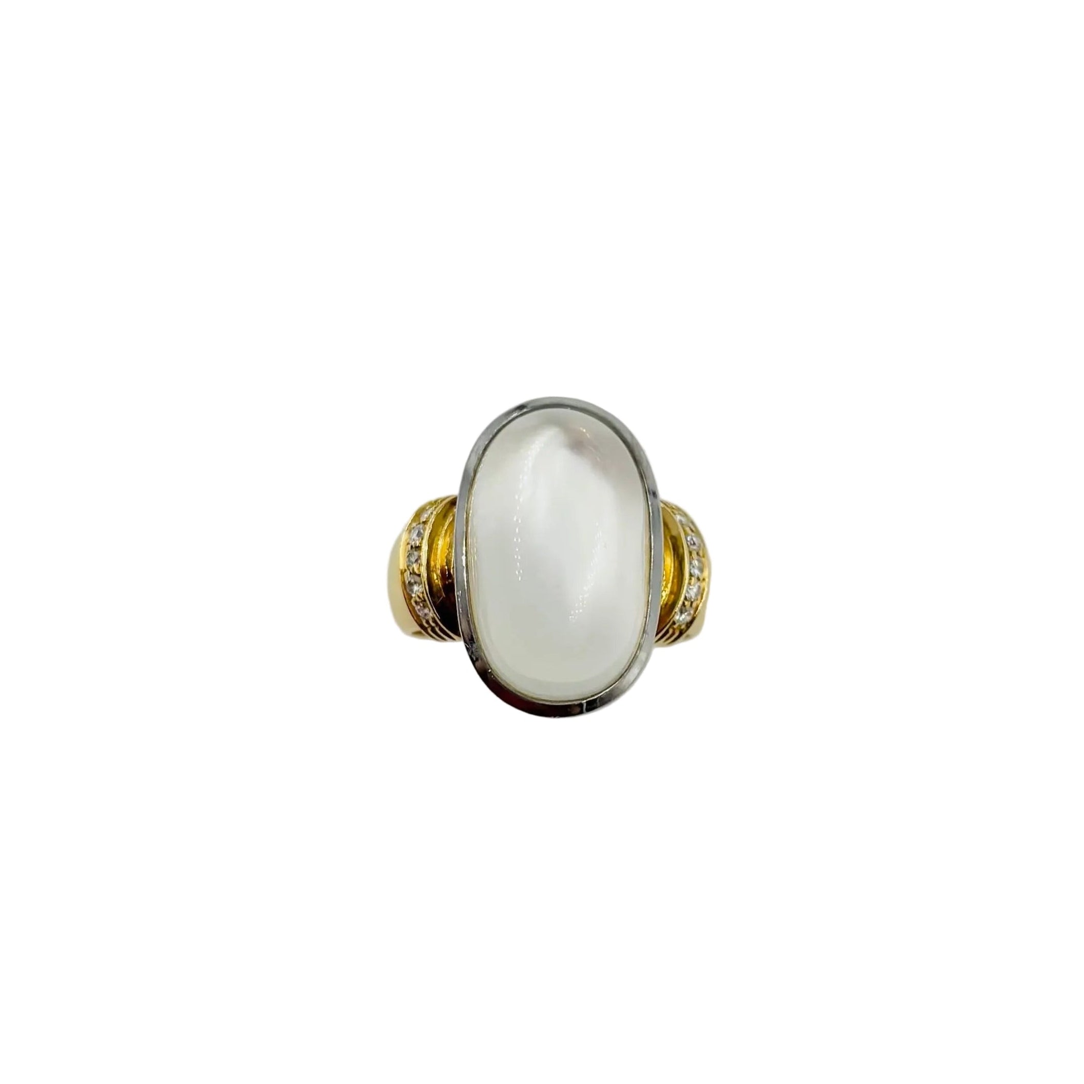 Bague Solitaire en or jaune, or blanc, pierre de lune et diamants
