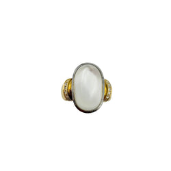 Bague Solitaire en or jaune, or blanc, pierre de lune et diamants