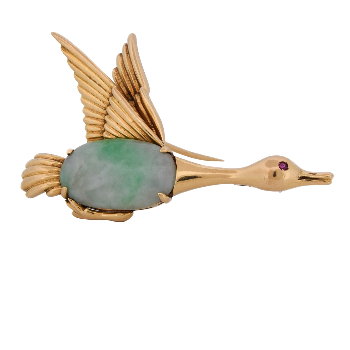 Broche Épingle en or jaune, jade et rubis