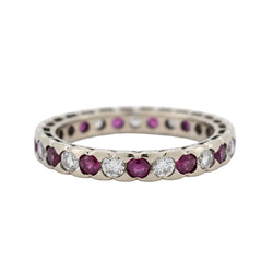 Bague Alliance en or blanc, rubis et diamants