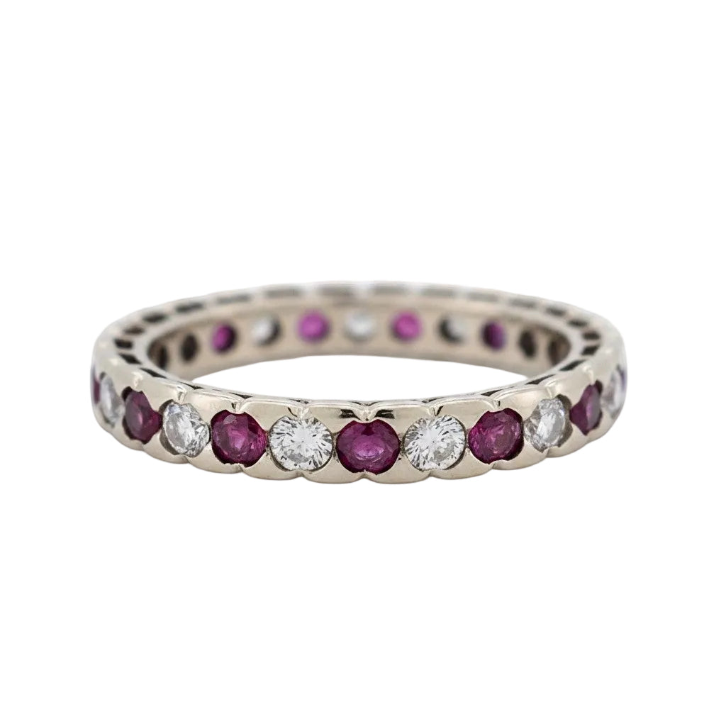 Bague Alliance en or blanc, rubis et diamants