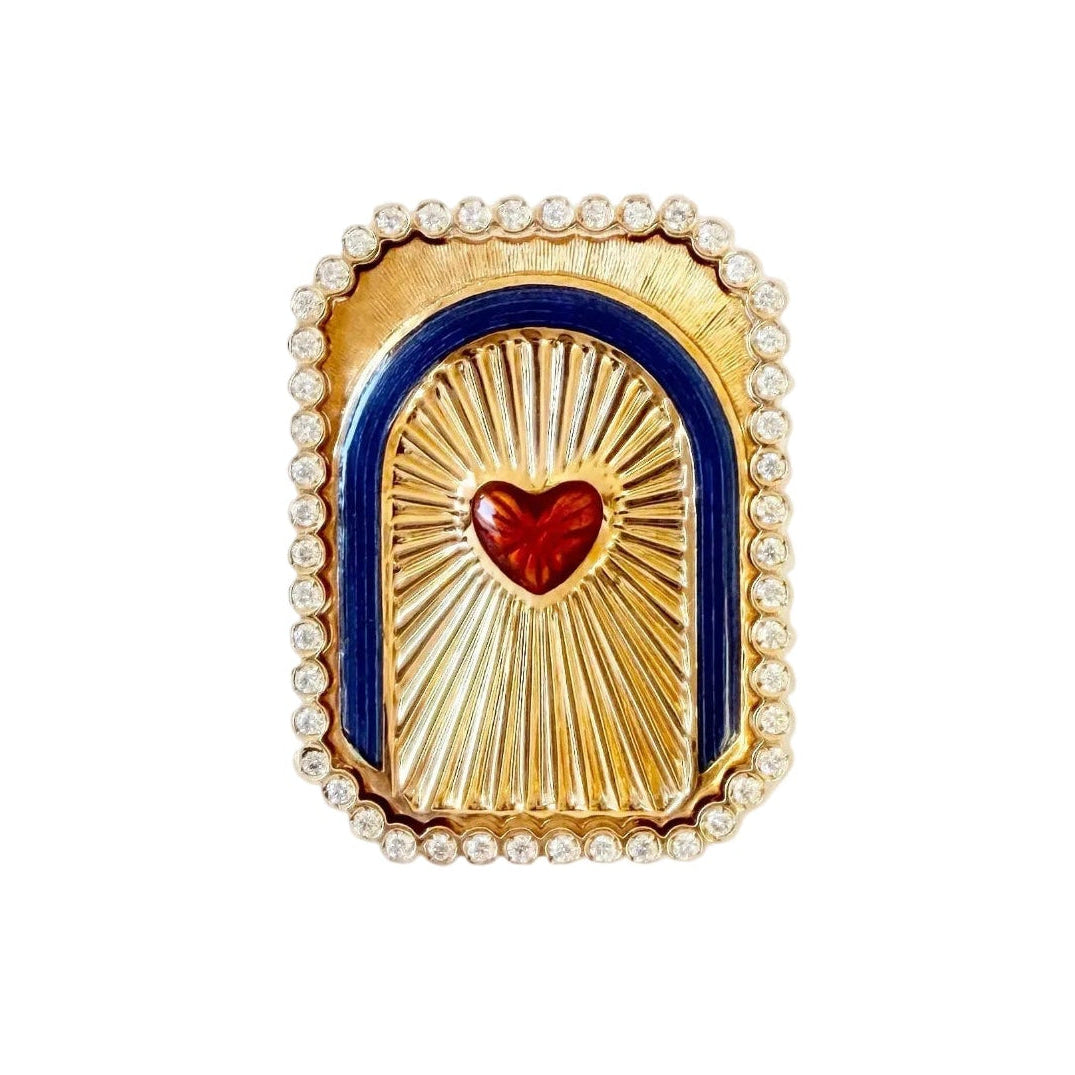 Bague Cocktail MARIE LICHTENBERG "Heart Mini Scap" en or jaune, émail et diamants