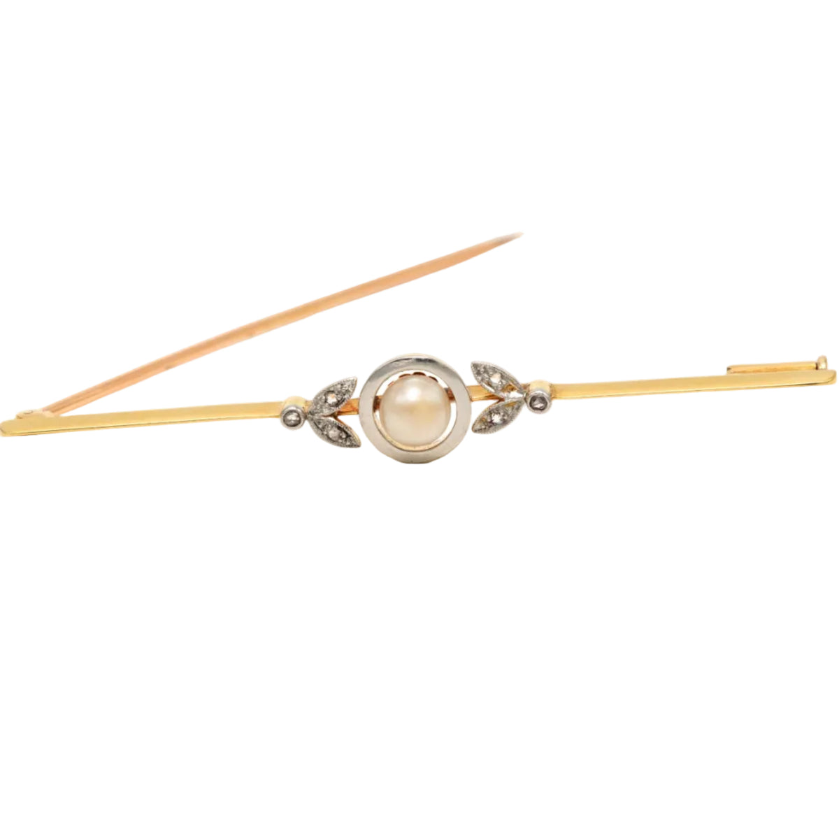 Broche Épingle en or jaune, perle et diamants