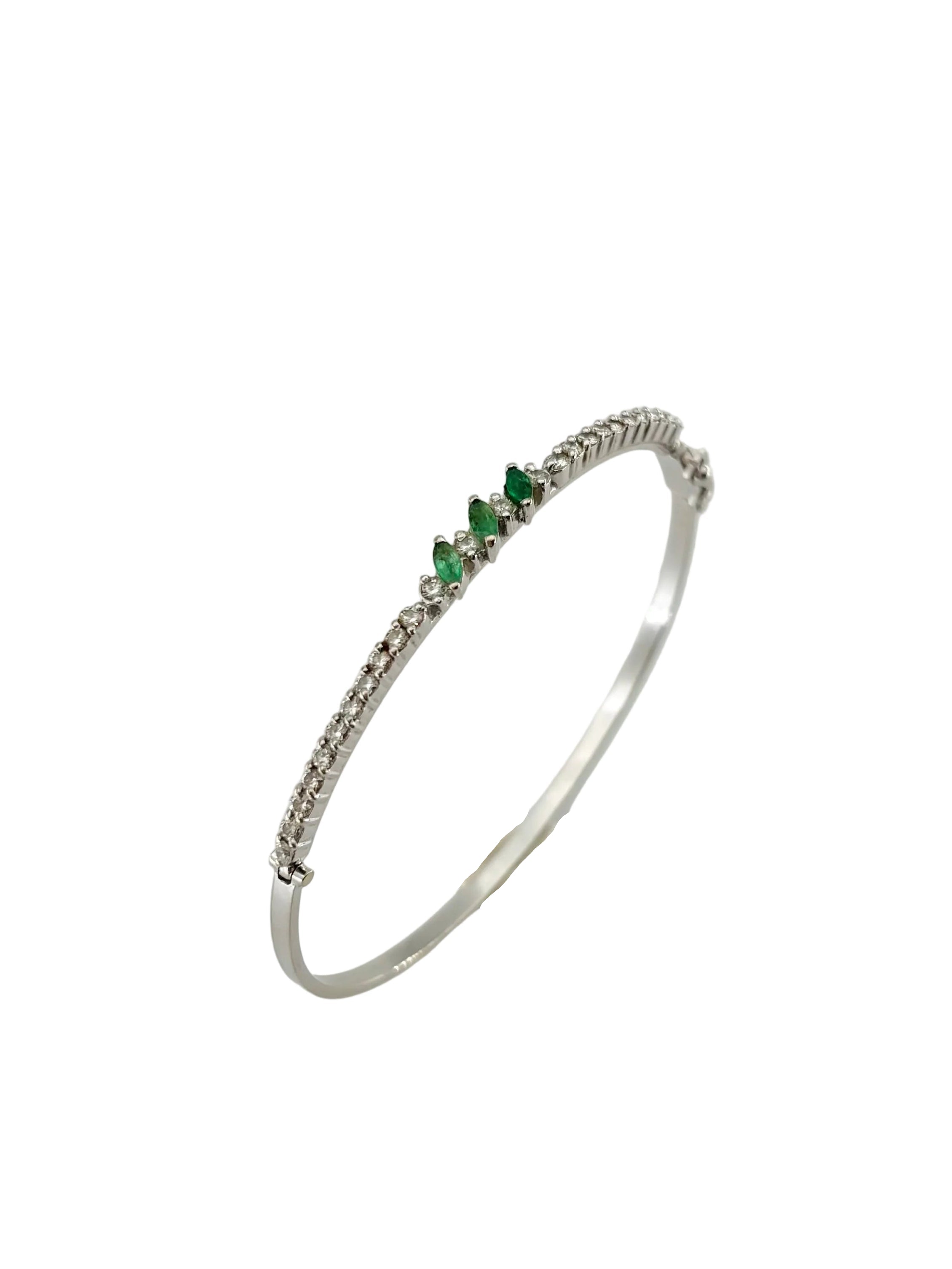 Bracelet Jonc en or blanc, émeraudes et diamants