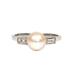 Bague Solitaire en or blanc, perle et diamants