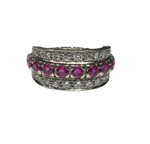 BAGUE AMOVIBLE OR 18K DIAMANTS RUBIS SAPHIRS (T.51)