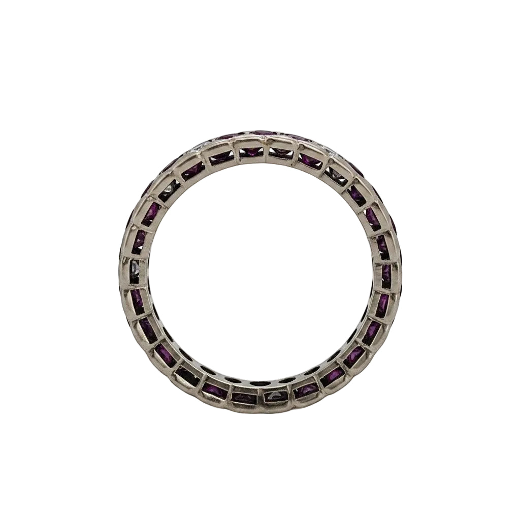 Bague Alliance en or blanc, rubis et diamants