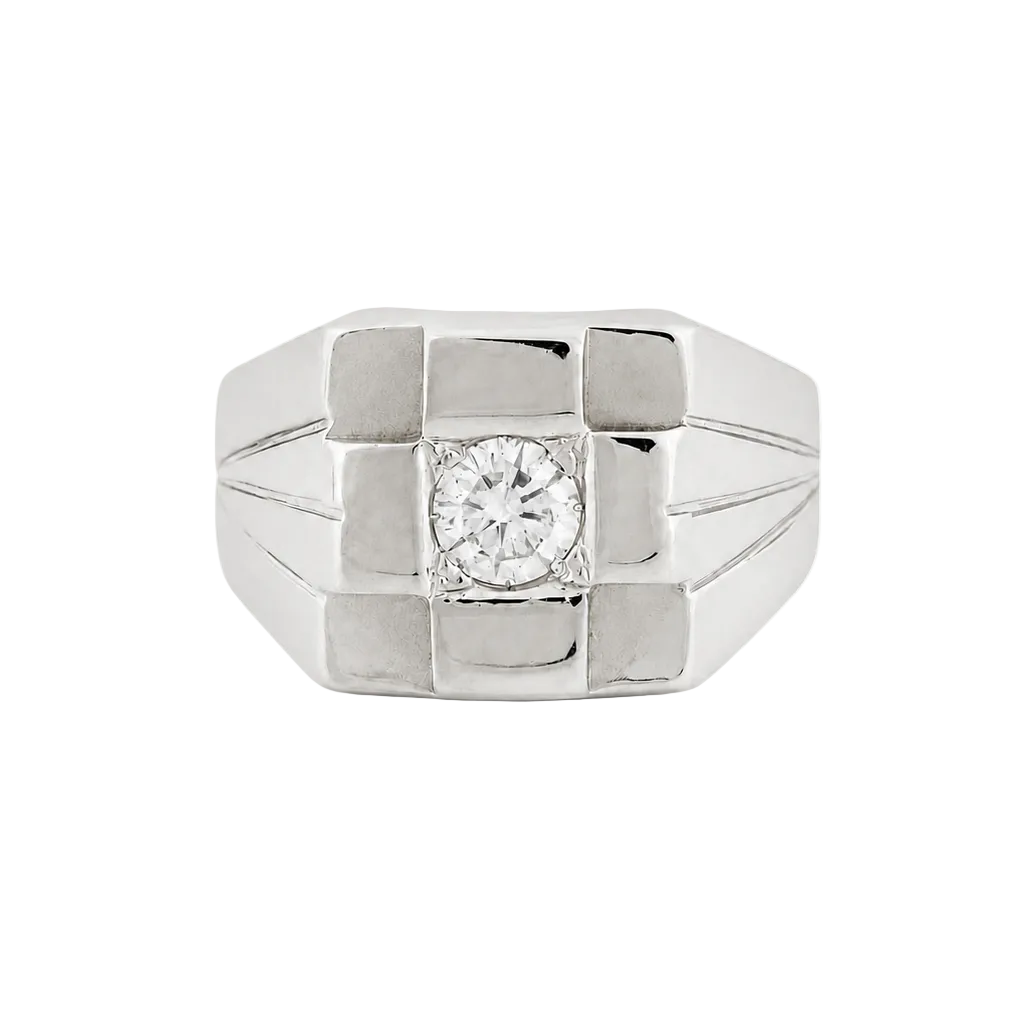 Bague Chevalière en or blanc et diamant