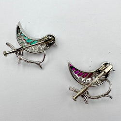 Deux broches "Oiseaux" en or blanc et platine