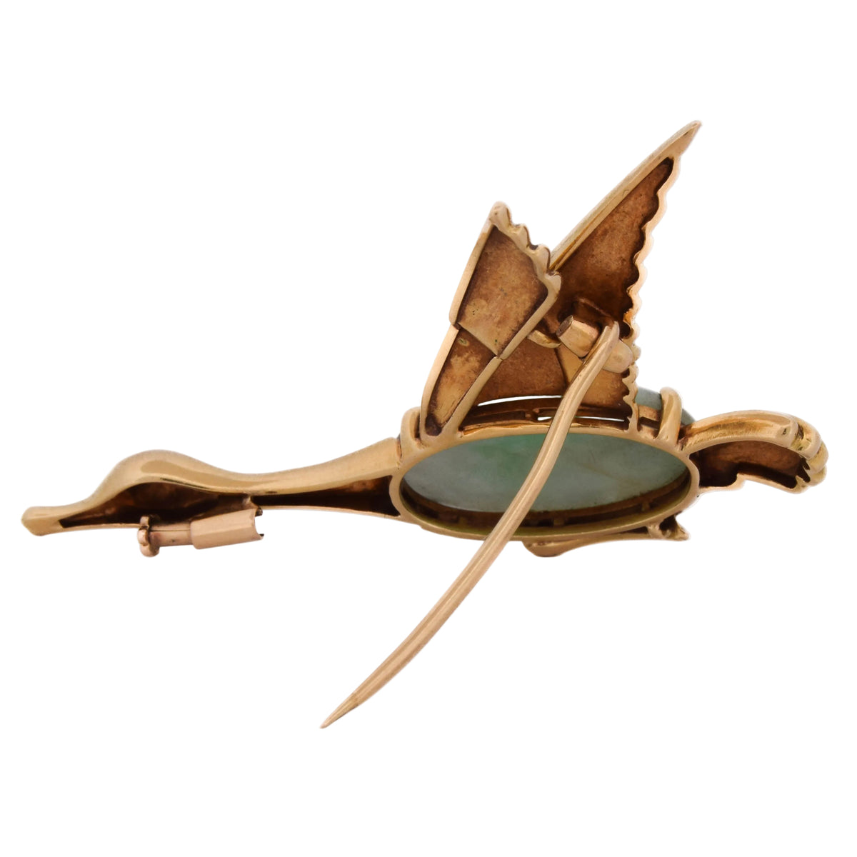 Broche Épingle en or jaune, jade et rubis