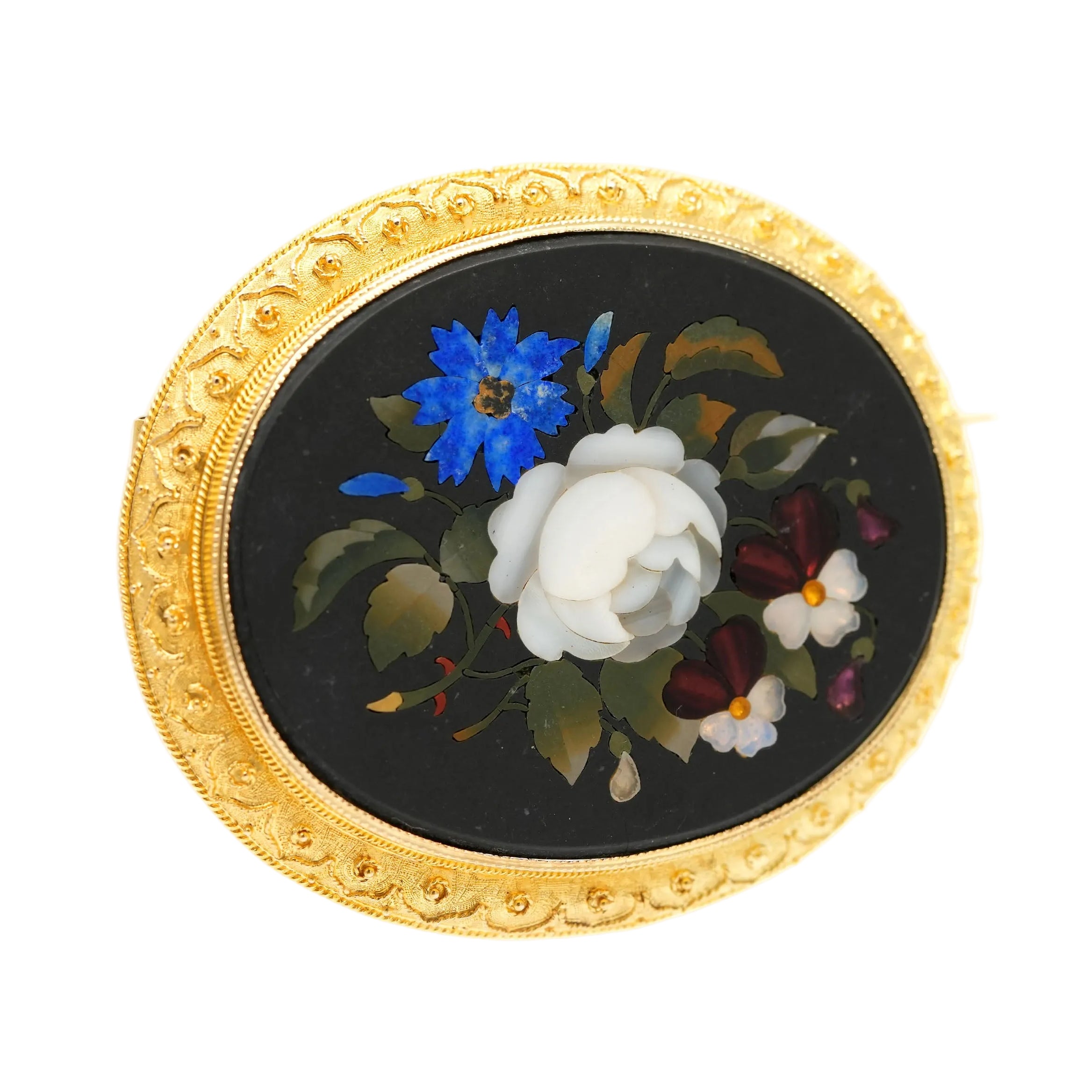 Broche Épingle en or jaune, jaspe, lapis-lazuli, nacre et opale