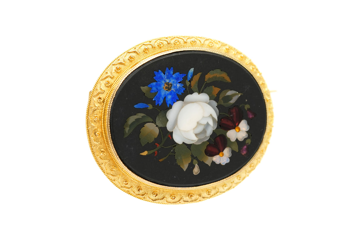 Broche Épingle en or jaune, jaspe, lapis-lazuli, nacre et opale