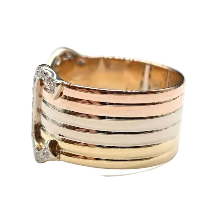 Bague Bandeau CARTIER "C de Cartier" en or blanc, or jaune, or rose et diamants