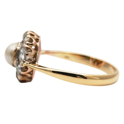 Bague Entourage en or jaune, perle et diamants