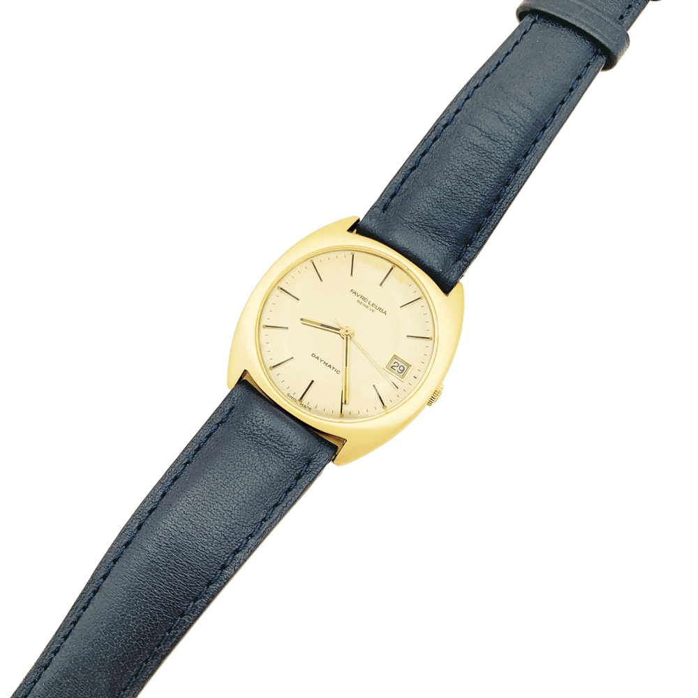 Montre Favre Leuba, or jaune, cuir.