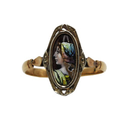Bague Marquise DENANOT en or jaune et émail