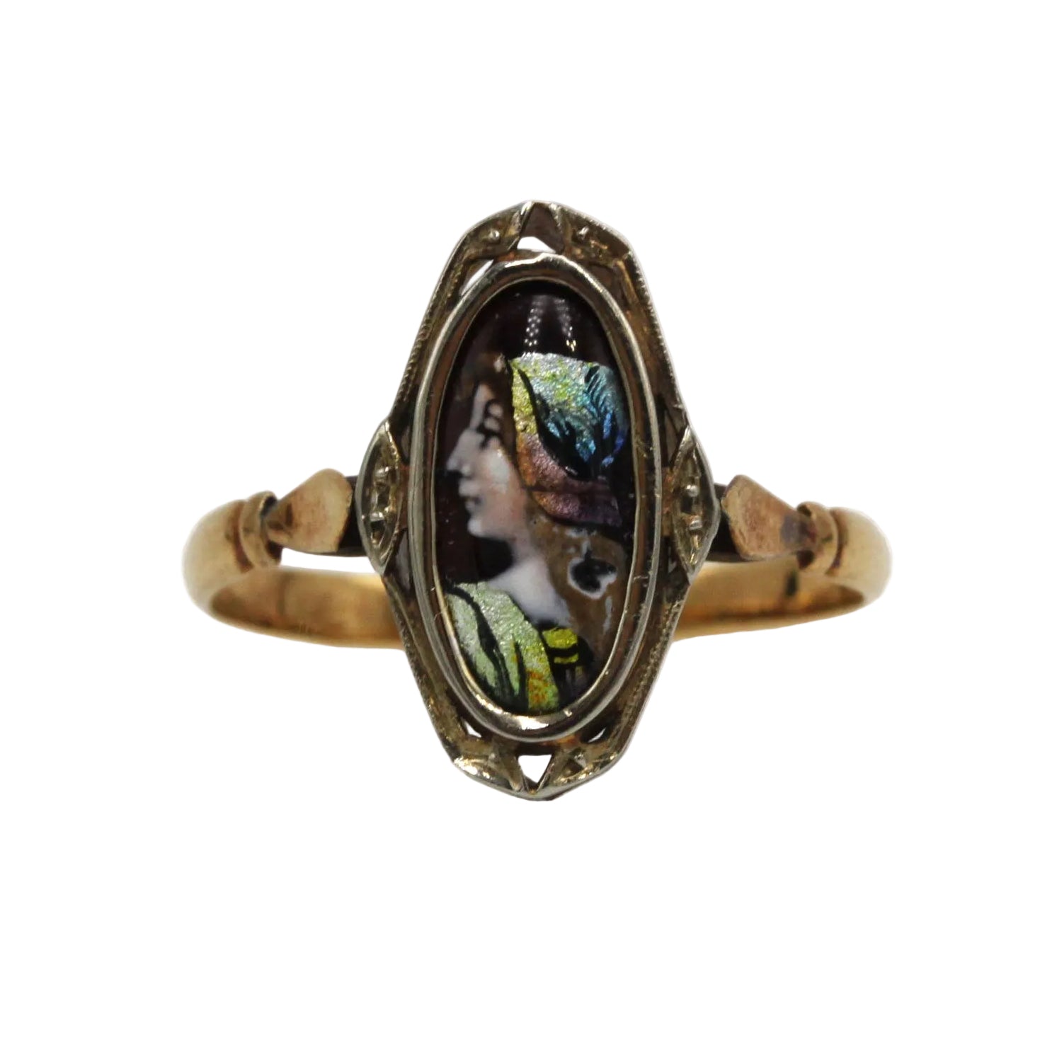 Bague Marquise DENANOT en or jaune et émail