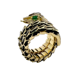 Bague en or jaune, émail, émeraudes et diamants