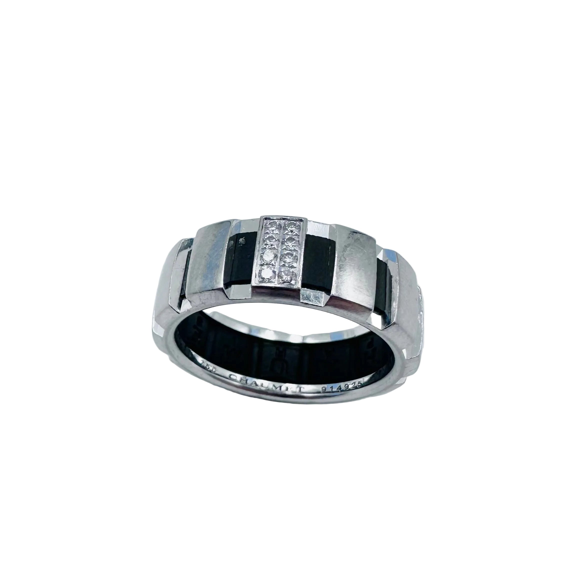Bague Bandeau CHAUMET "Class One" en or blanc, diamants et caoutchouc