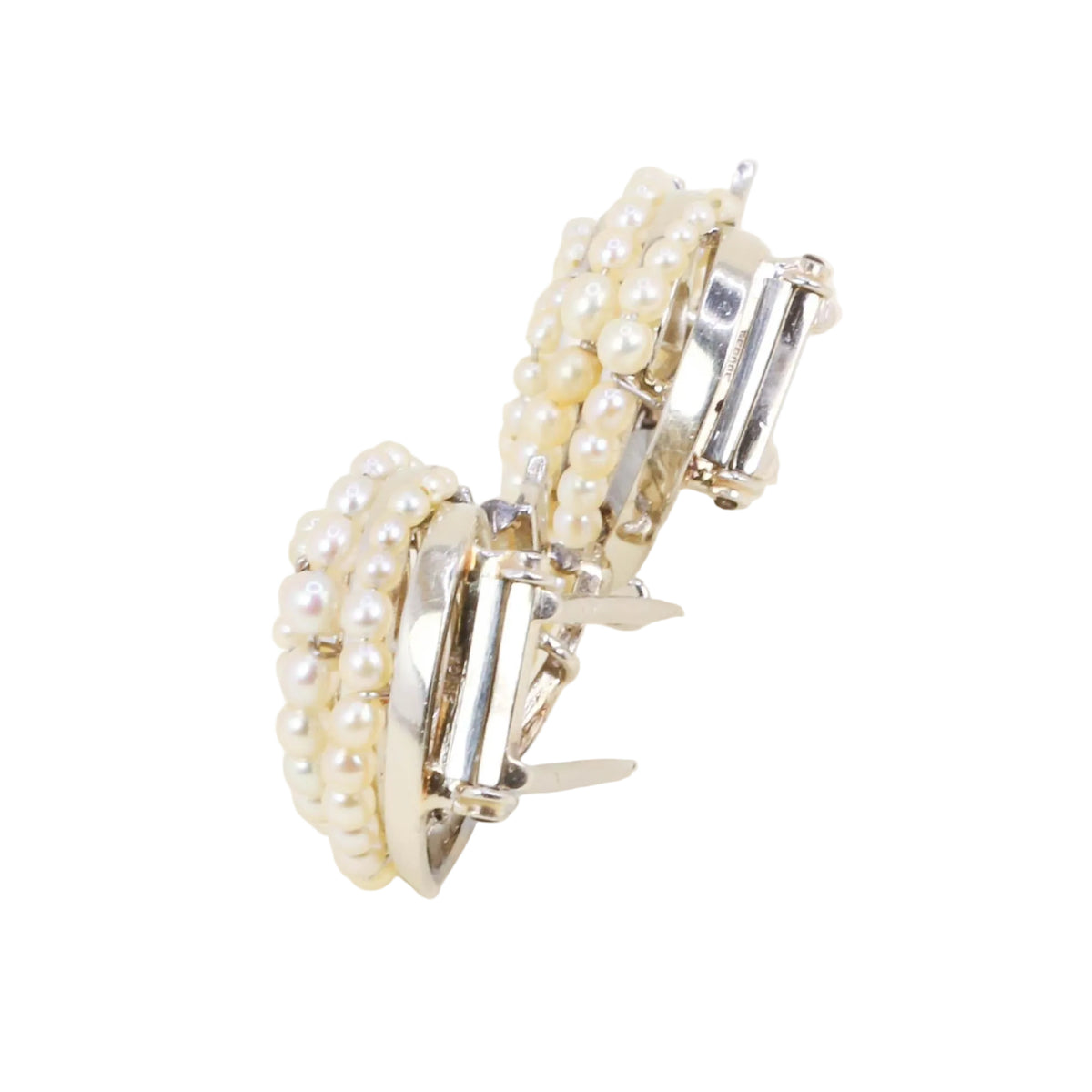 Broches Clips en or blanc et perles