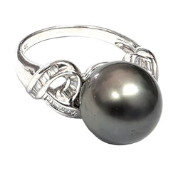 Bague Solitaire en or blanc, perle et diamants
