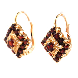 Boucles d'oreilles Dormeuses en or jaune et grenats