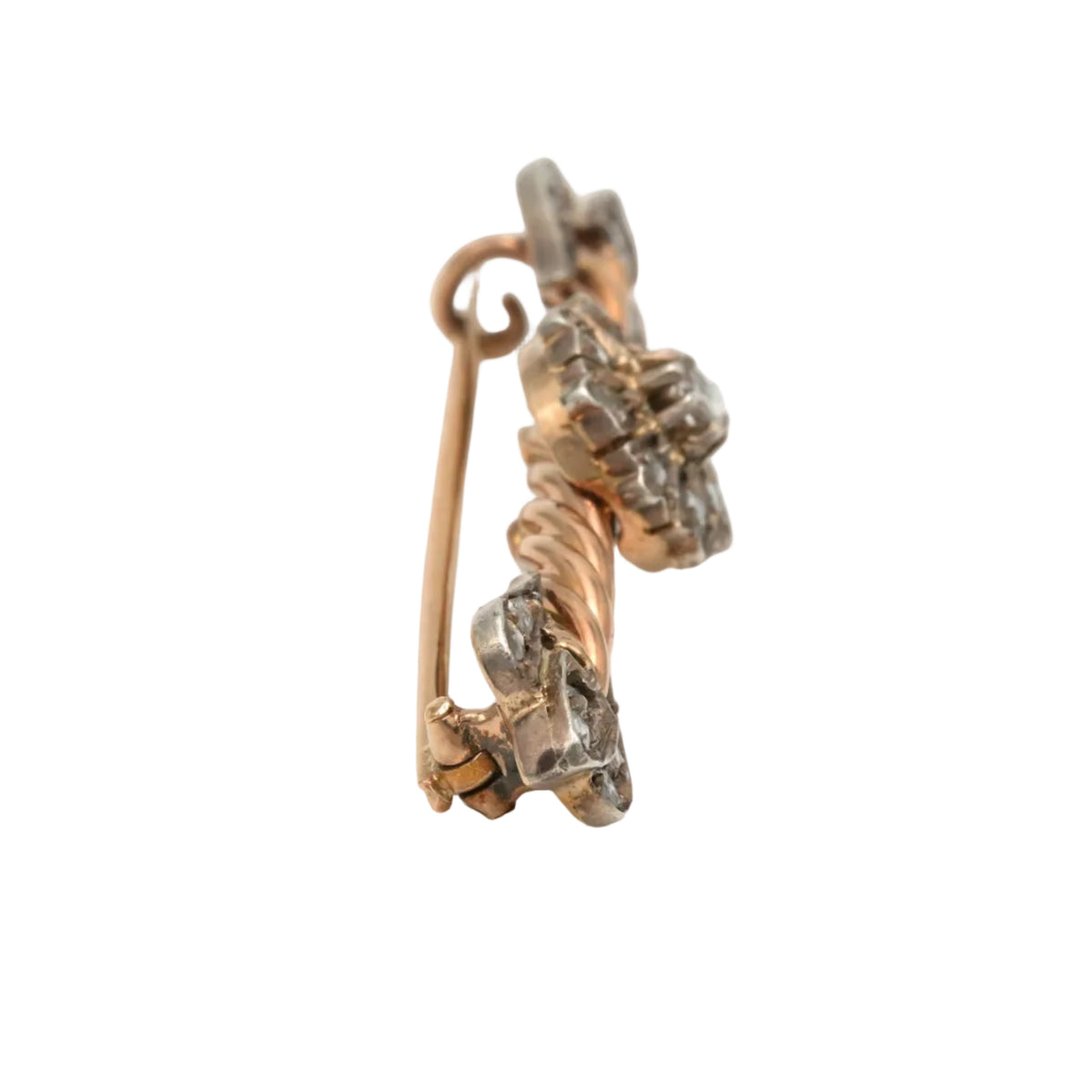 Broche Épingle en or jaune, argent et diamants