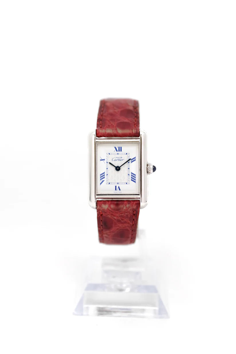 Montre CARTIER Tank en argent et cuir