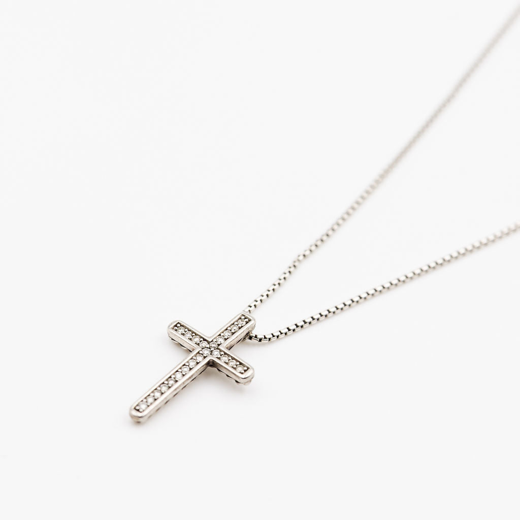 Collier Pendentif Croix DAVID YURMAN en argent et diamants