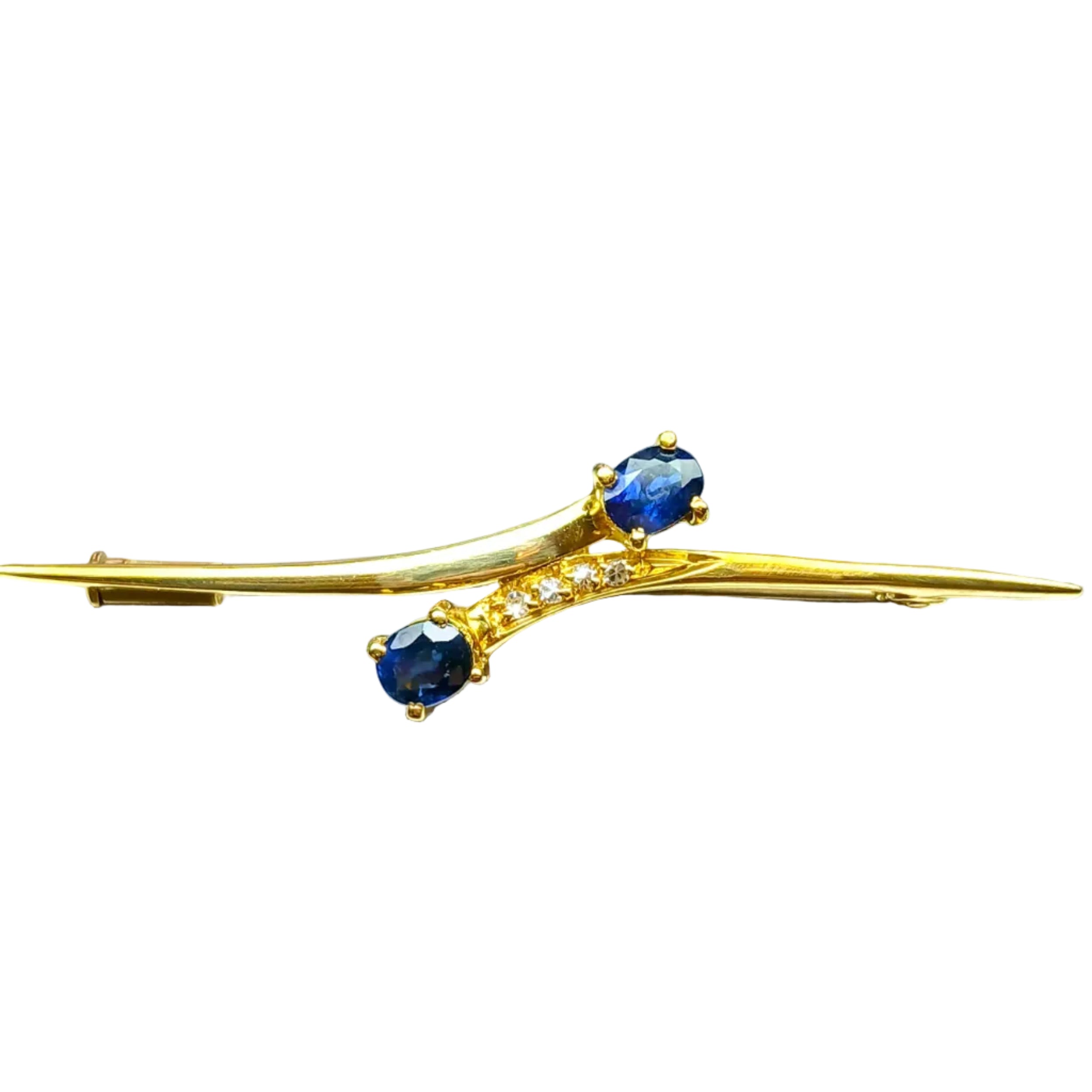 Broche en or jaune, saphirs et diamants