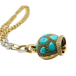 Collier Pendentif CHANTECLER en or blanc, or jaune, tsavorites, turquoises et diamants