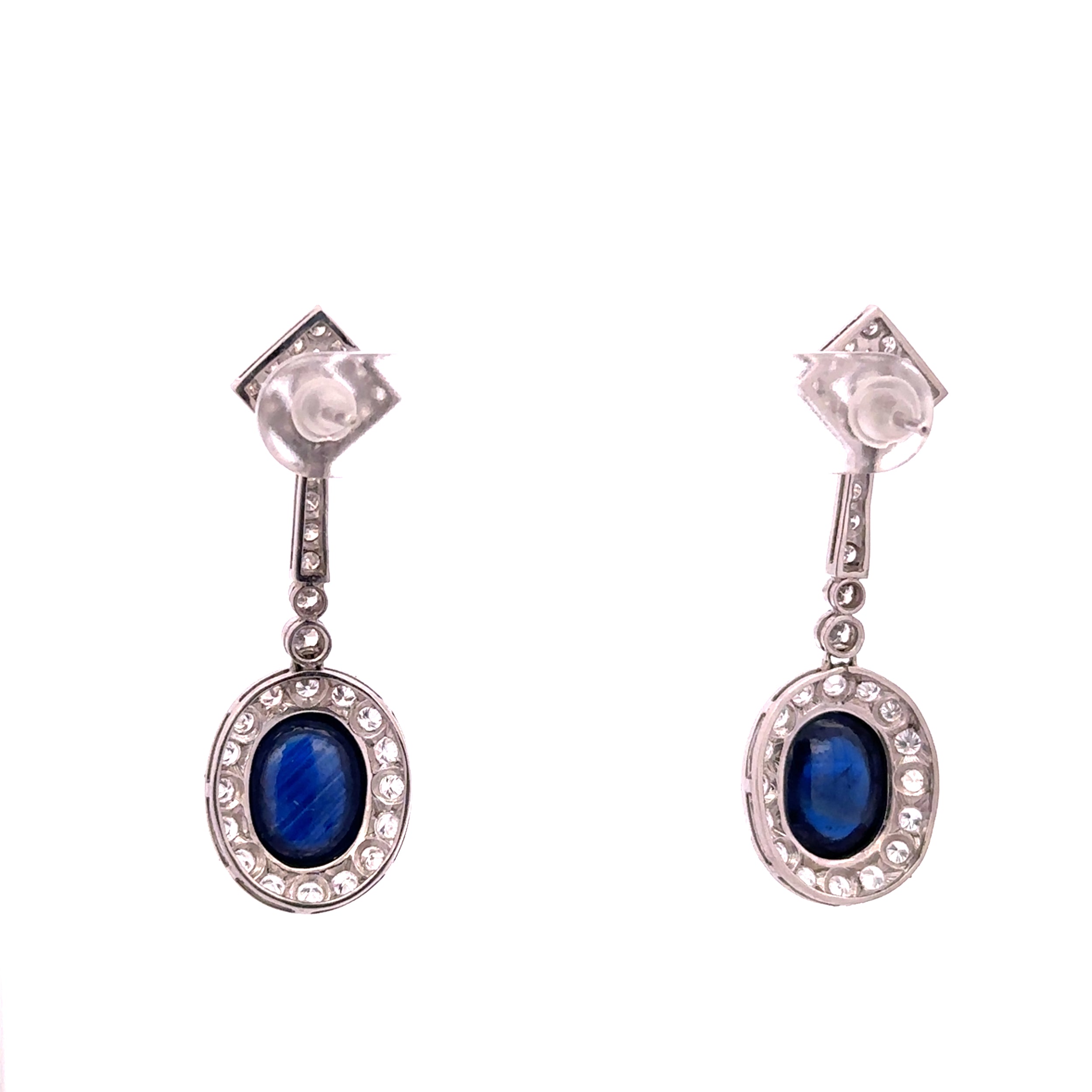 Boucles d'oreilles Pendantes en platine, saphirs et diamants