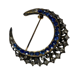 Broche Épingle en or jaune, argent, saphirs et diamants